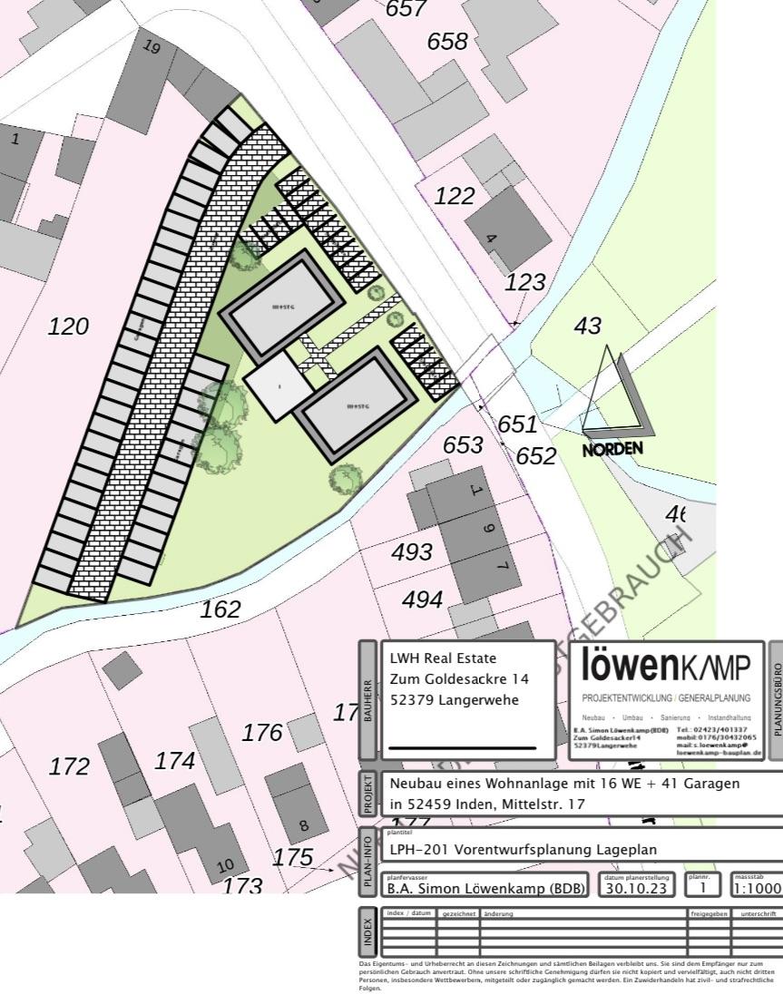 Baugrundstück in BESTER Lage / ideal für die Bebbaung mit zwei Mehrfamilienhäuser mit 16 WE und einem Garagenhof - Projektierung